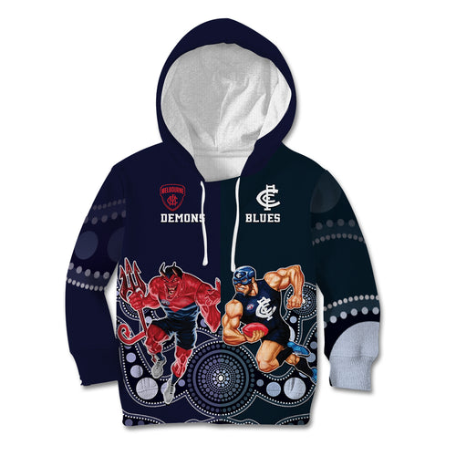 Demons And Blues Football Kid Hoodie Melbourne And Calrton Mascots Aboriginal Art