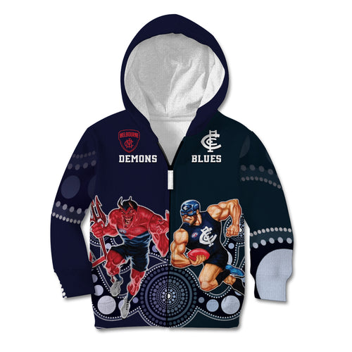 Demons And Blues Football Kid Hoodie Melbourne And Calrton Mascots Aboriginal Art