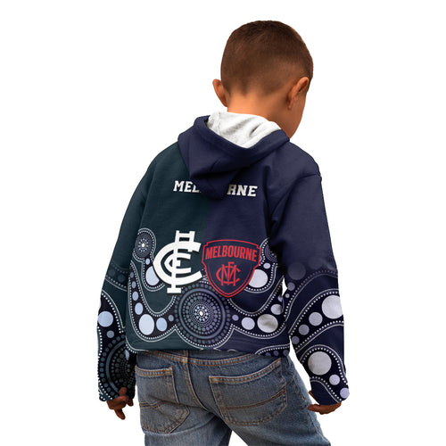Demons And Blues Football Kid Hoodie Melbourne And Calrton Mascots Aboriginal Art