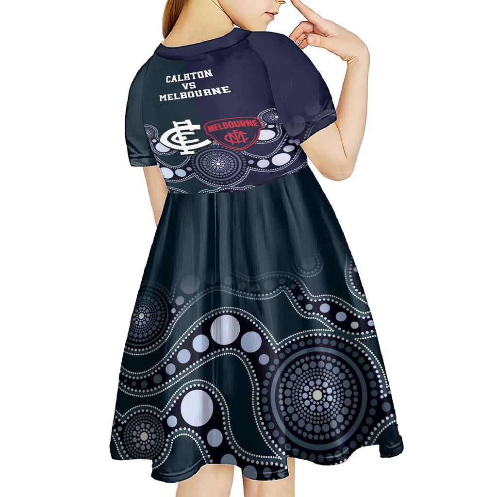 Demons And Blues Football Kid Short Sleeve Dress Melbourne And Calrton Mascots Aboriginal Art