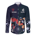 Demons And Blues Football Long Sleeve Button Shirt Melbourne And Calrton Mascots Aboriginal Art