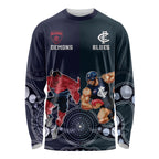 Demons And Blues Football Long Sleeve Shirt Melbourne And Calrton Mascots Aboriginal Art