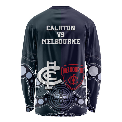 Demons And Blues Football Long Sleeve Shirt Melbourne And Calrton Mascots Aboriginal Art