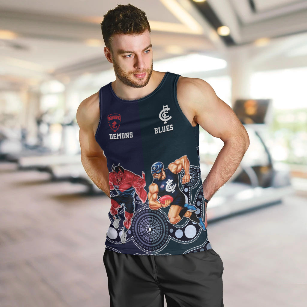 Demons And Blues Football Men Tank Top Melbourne And Calrton Mascots Aboriginal Art