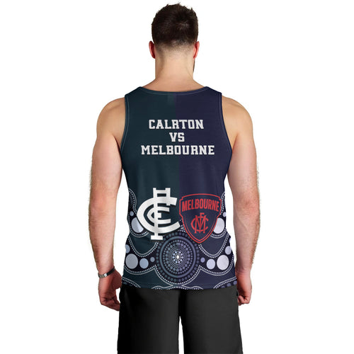 Demons And Blues Football Men Tank Top Melbourne And Calrton Mascots Aboriginal Art