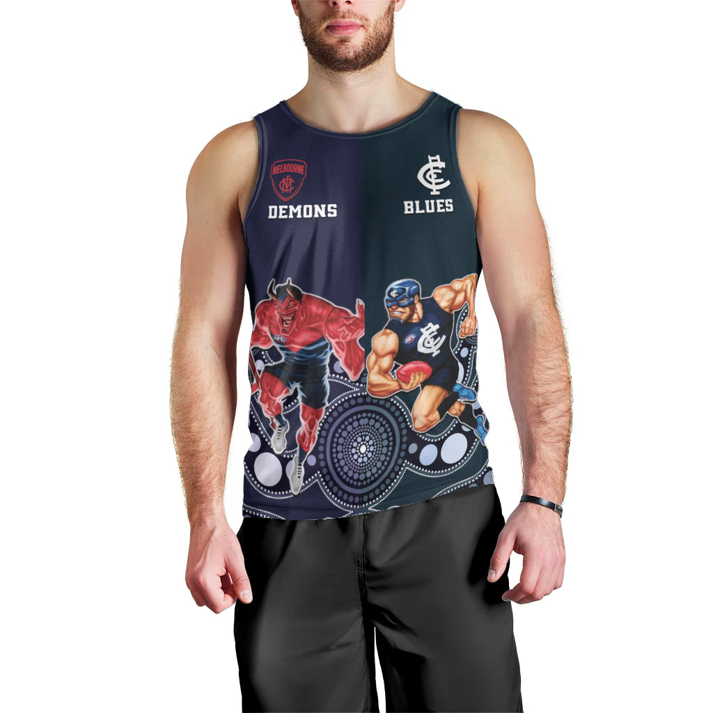 Demons And Blues Football Men Tank Top Melbourne And Calrton Mascots Aboriginal Art