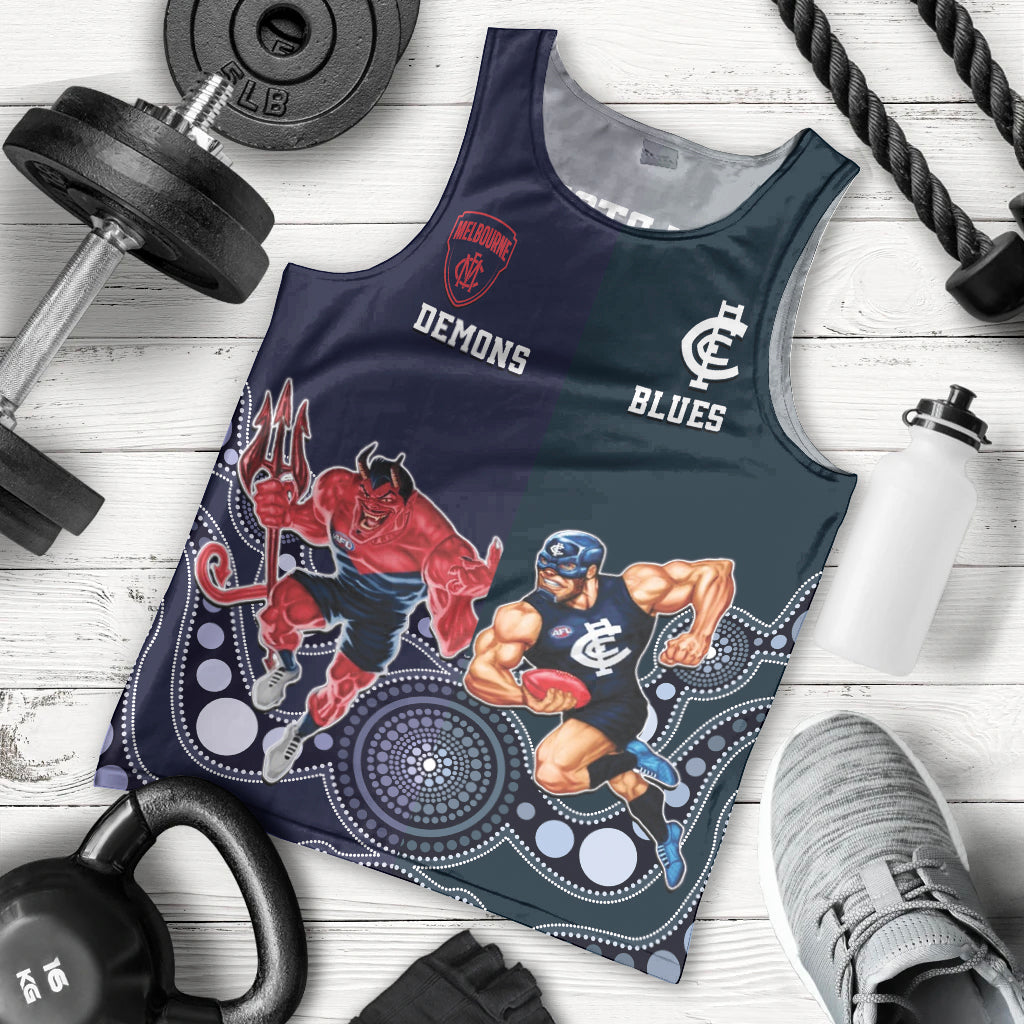 Demons And Blues Football Men Tank Top Melbourne And Calrton Mascots Aboriginal Art