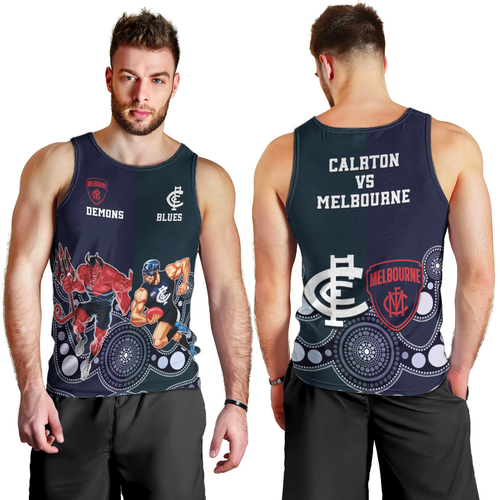 Demons And Blues Football Men Tank Top Melbourne And Calrton Mascots Aboriginal Art