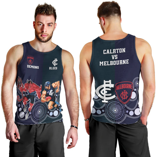 Demons And Blues Football Men Tank Top Melbourne And Calrton Mascots Aboriginal Art