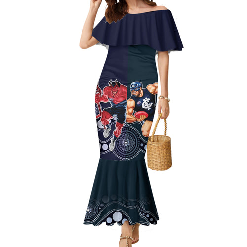 Demons And Blues Football Mermaid Dress Melbourne And Calrton Mascots Aboriginal Art
