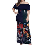 Demons And Blues Football Off Shoulder Maxi Dress Melbourne And Calrton Mascots Aboriginal Art