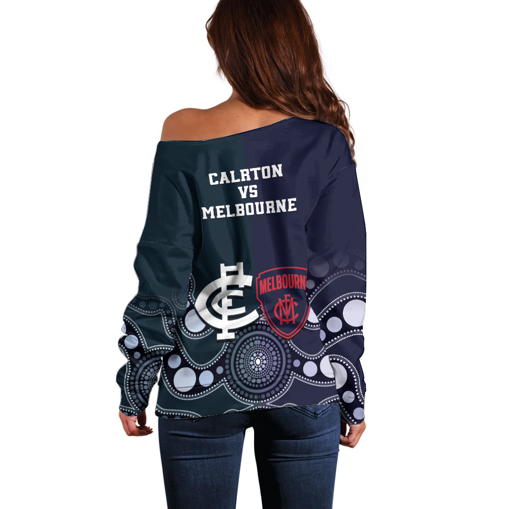 Demons And Blues Football Off Shoulder Sweater Melbourne And Calrton Mascots Aboriginal Art