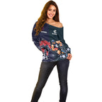 Demons And Blues Football Off Shoulder Sweater Melbourne And Calrton Mascots Aboriginal Art