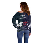 Demons And Blues Football Off Shoulder Sweater Melbourne And Calrton Mascots Aboriginal Art