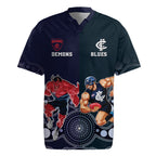 Demons And Blues Football Rugby Jersey Melbourne And Calrton Mascots Aboriginal Art