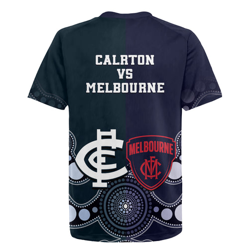 Demons And Blues Football Rugby Jersey Melbourne And Calrton Mascots Aboriginal Art