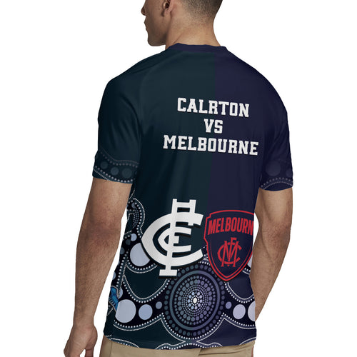 Demons And Blues Football Rugby Jersey Melbourne And Calrton Mascots Aboriginal Art