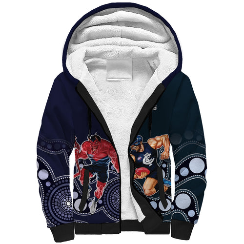 Demons And Blues Football Sherpa Hoodie Melbourne And Calrton Mascots Aboriginal Art