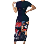 Demons And Blues Football Short Sleeve Bodycon Dress Melbourne And Calrton Mascots Aboriginal Art