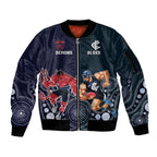 Demons And Blues Football Sleeve Zip Bomber Jacket Melbourne And Calrton Mascots Aboriginal Art