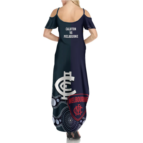 Demons And Blues Football Summer Maxi Dress Melbourne And Calrton Mascots Aboriginal Art