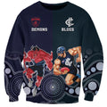 Demons And Blues Football Sweatshirt Melbourne And Calrton Mascots Aboriginal Art