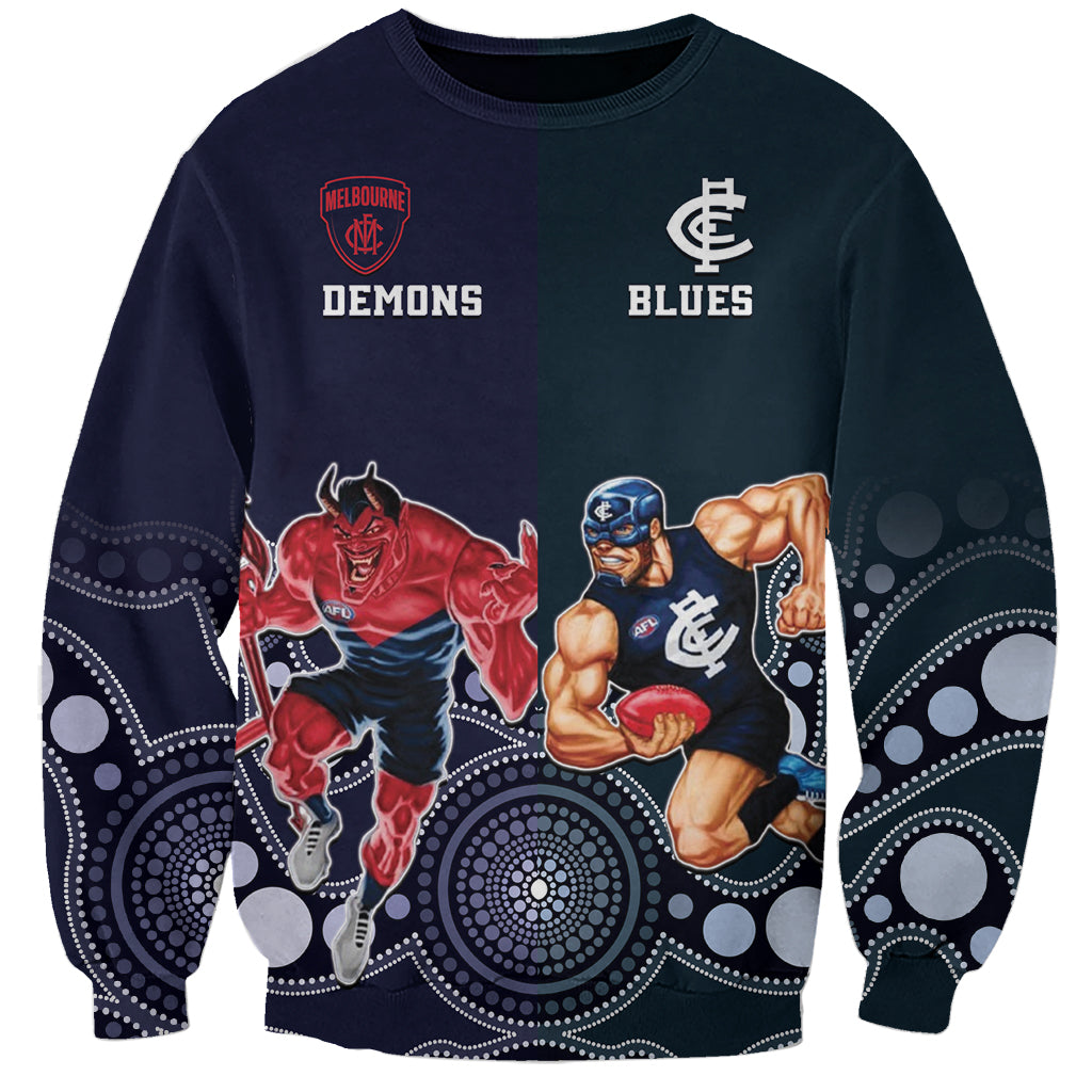 Demons And Blues Football Sweatshirt Melbourne And Calrton Mascots Aboriginal Art