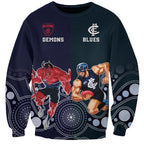 Demons And Blues Football Sweatshirt Melbourne And Calrton Mascots Aboriginal Art