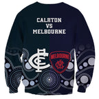 Demons And Blues Football Sweatshirt Melbourne And Calrton Mascots Aboriginal Art