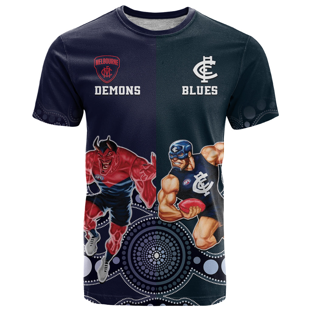 Demons And Blues Football T Shirt Melbourne And Calrton Mascots Aboriginal Art