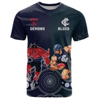 Demons And Blues Football T Shirt Melbourne And Calrton Mascots Aboriginal Art