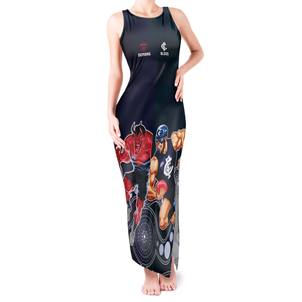 Demons And Blues Football Tank Maxi Dress Melbourne And Calrton Mascots Aboriginal Art
