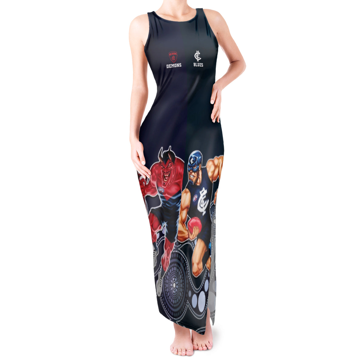Demons And Blues Football Tank Maxi Dress Melbourne And Calrton Mascots Aboriginal Art