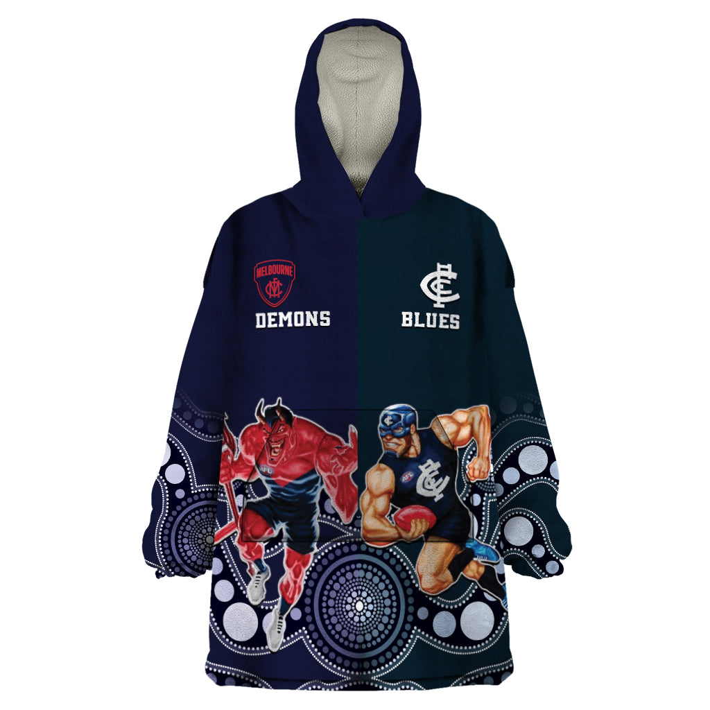 Demons And Blues Football Wearable Blanket Hoodie Melbourne And Calrton Mascots Aboriginal Art