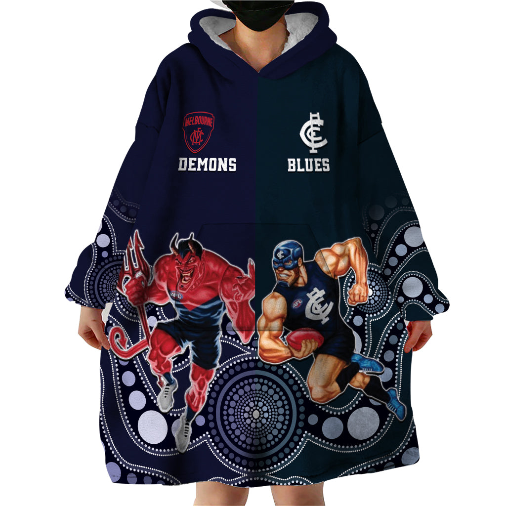 Demons And Blues Football Wearable Blanket Hoodie Melbourne And Calrton Mascots Aboriginal Art