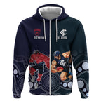 Demons And Blues Football Zip Hoodie Melbourne And Calrton Mascots Aboriginal Art
