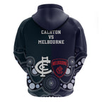 Demons And Blues Football Zip Hoodie Melbourne And Calrton Mascots Aboriginal Art