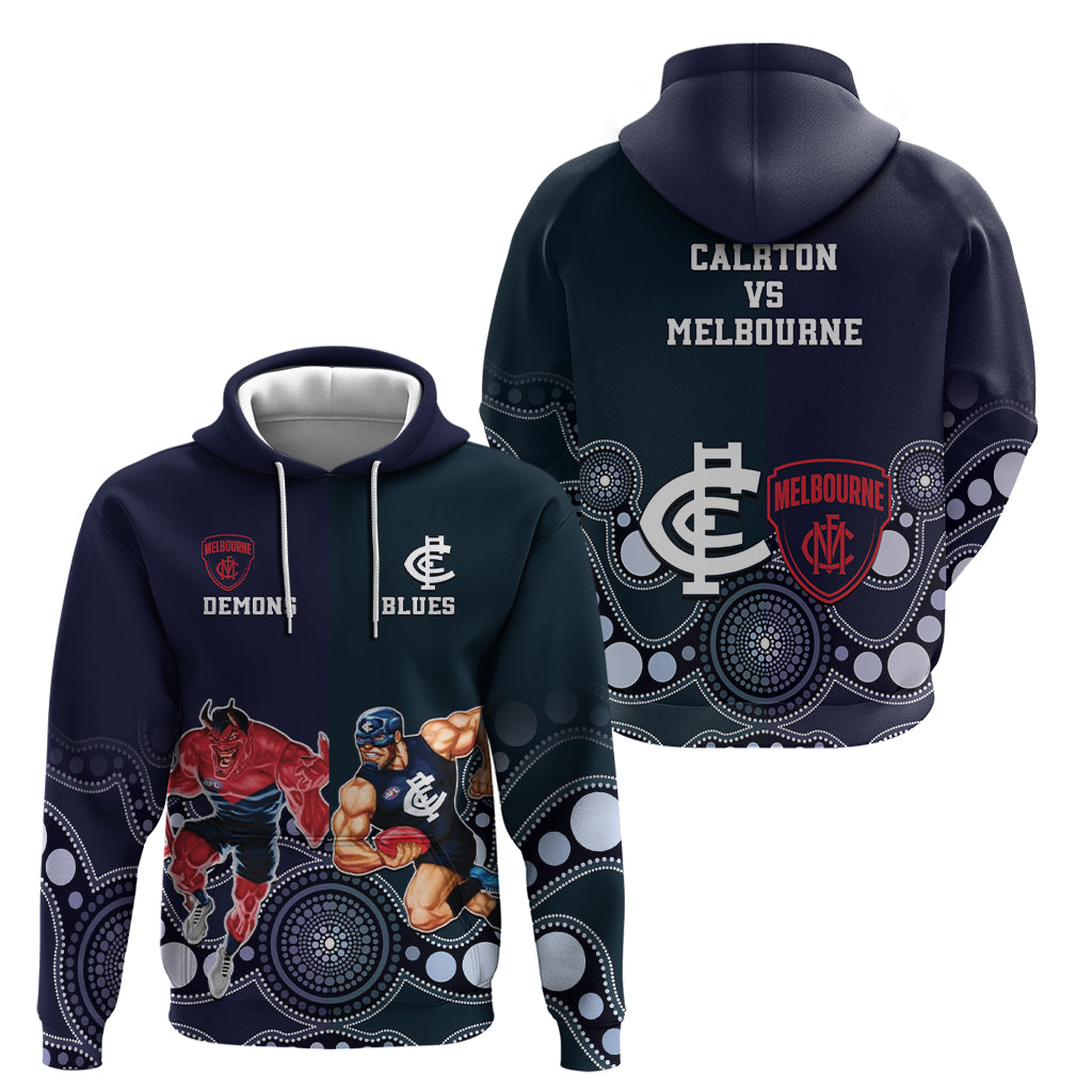 Demons And Blues Football Zip Hoodie Melbourne And Calrton Mascots Aboriginal Art