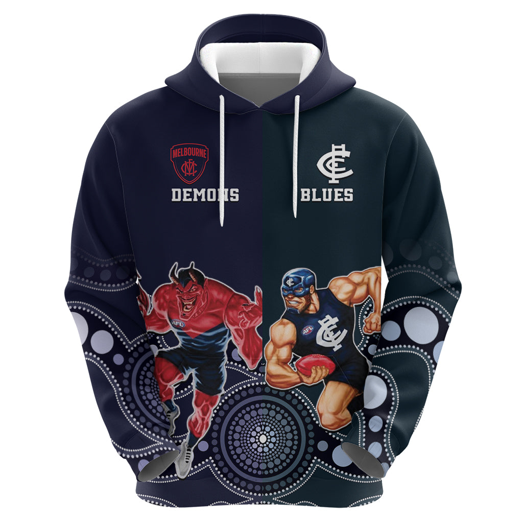 Demons And Blues Football Zip Hoodie Melbourne And Calrton Mascots Aboriginal Art