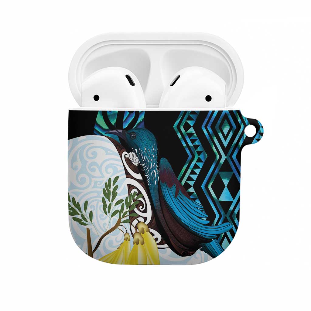 New Zealand Silver Fern Tui Bird AirPods Case Maori Kowhai Paua Shell Taniko Motifs - Aussie Hoodie
