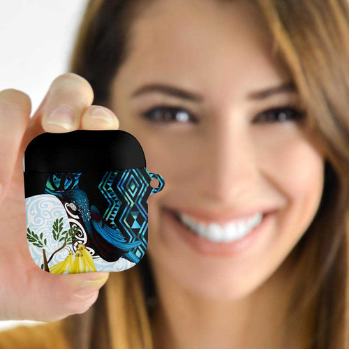 New Zealand Silver Fern Tui Bird AirPods Case Maori Kowhai Paua Shell Taniko Motifs - Aussie Hoodie