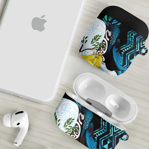 New Zealand Silver Fern Tui Bird AirPods Case Maori Kowhai Paua Shell Taniko Motifs - Aussie Hoodie