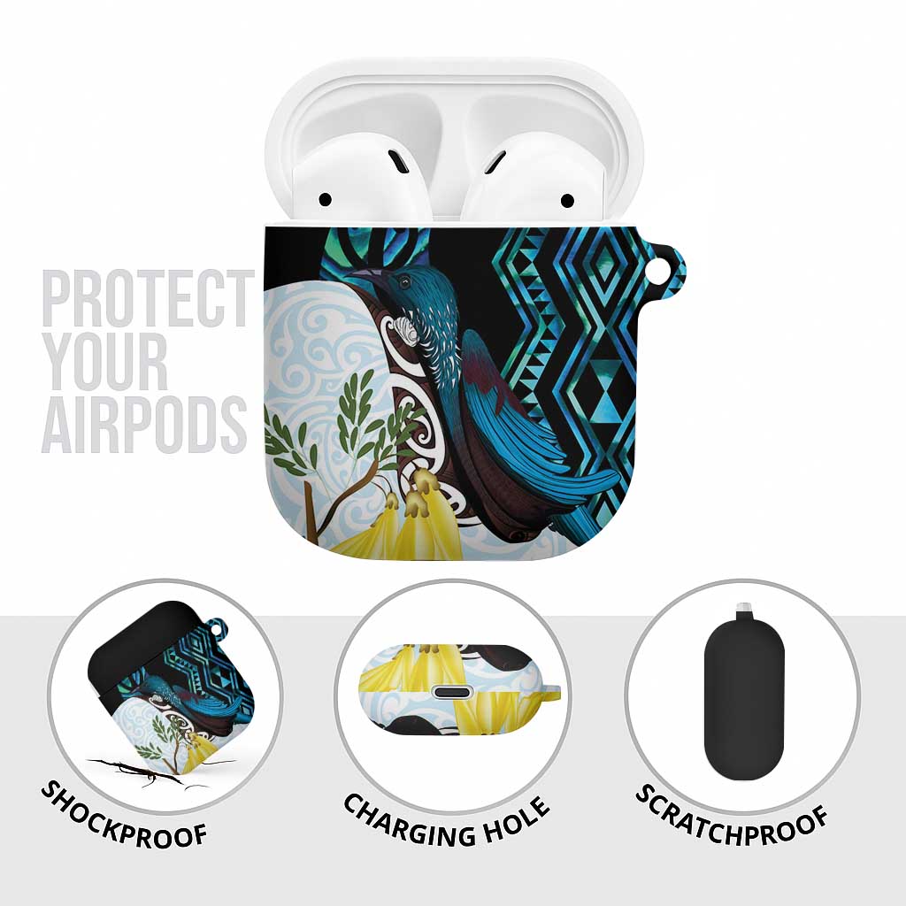 New Zealand Silver Fern Tui Bird AirPods Case Maori Kowhai Paua Shell Taniko Motifs - Aussie Hoodie