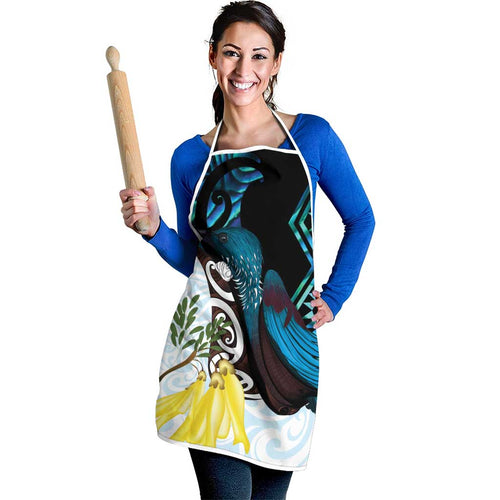 New Zealand Silver Fern Tui Bird Apron Maori Kowhai Paua Shell Taniko Motifs - Aussie Hoodie