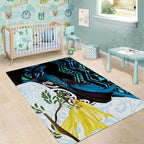 New Zealand Silver Fern Tui Bird Area Rug Maori Kowhai Paua Shell Taniko Motifs