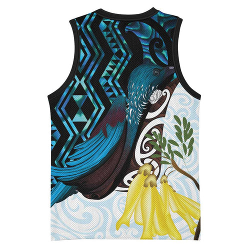 New Zealand Silver Fern Tui Bird Basketball Jersey Maori Kowhai Paua Shell Taniko Motifs - Aussie Hoodie
