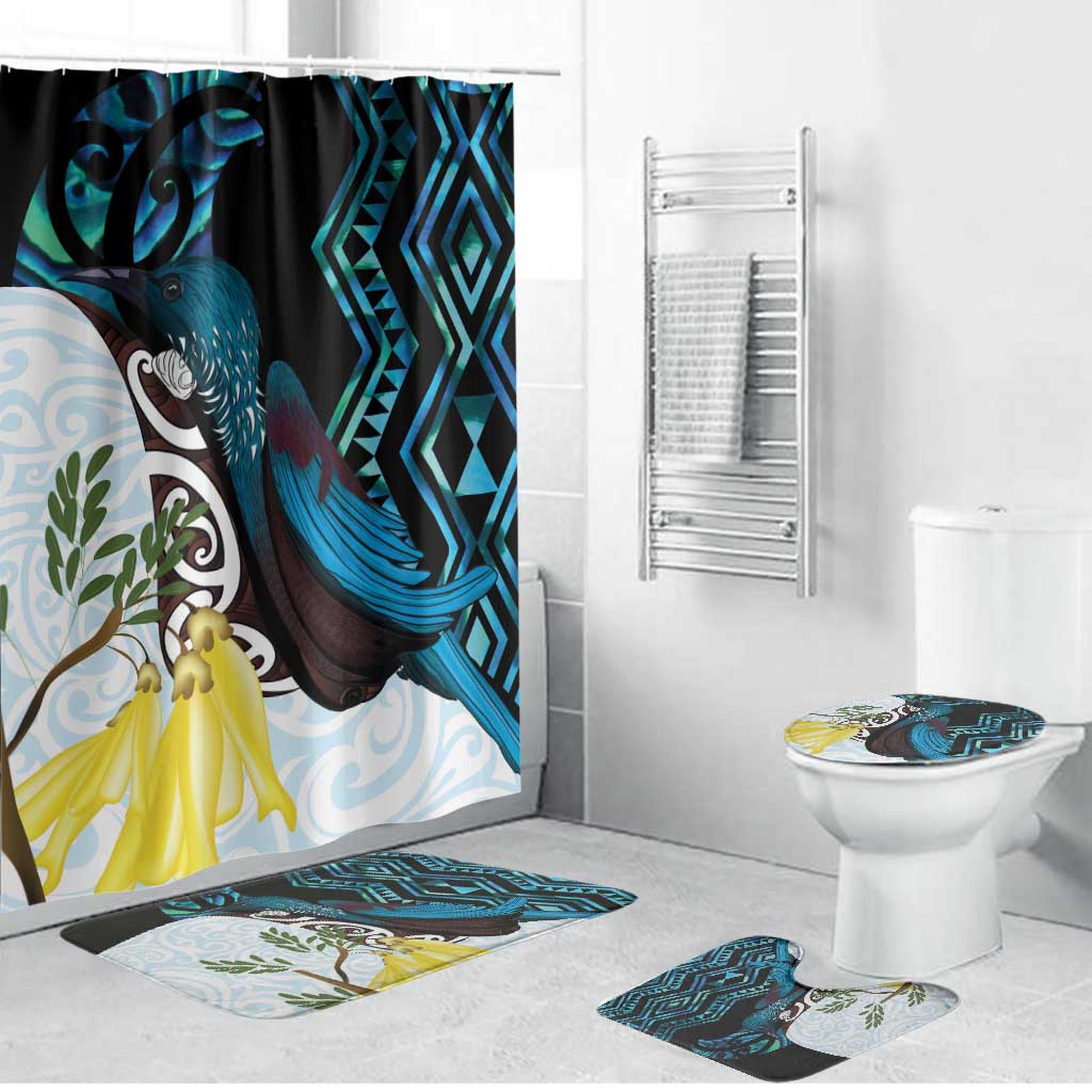 New Zealand Silver Fern Tui Bird Bathroom Set Maori Kowhai Paua Shell Taniko Motifs - Aussie Hoodie