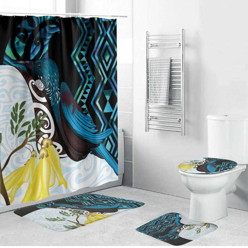 New Zealand Silver Fern Tui Bird Bathroom Set Maori Kowhai Paua Shell Taniko Motifs - Aussie Hoodie