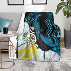 New Zealand Silver Fern Tui Bird Blanket Maori Kowhai Paua Shell Taniko Motifs
