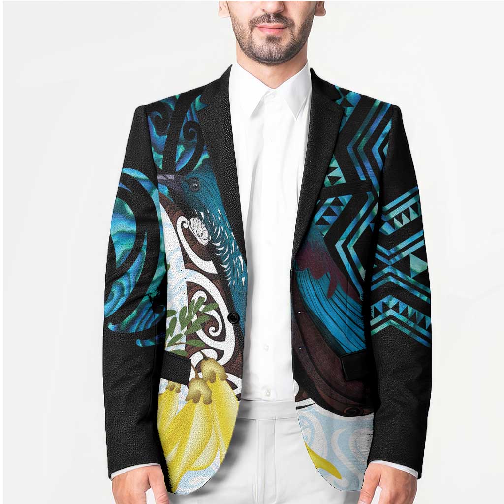 New Zealand Silver Fern Tui Bird Blazer Maori Kowhai Paua Shell Taniko Motifs - Aussie Hoodie